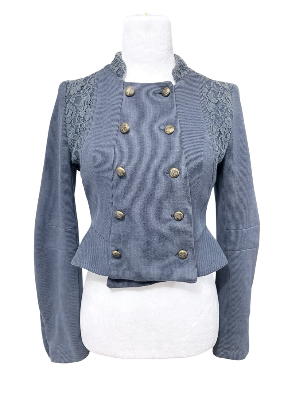 WE THE FREE Women's Double-Breasted Lace-Shoulder Peplum Jacket Sz S